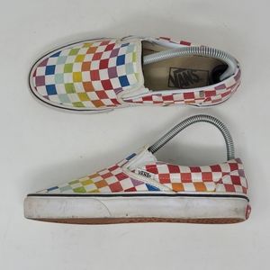 VANS Classic Slip On Low Top Canvas Shoes Rainbow Checkered Skate Pride size 6.5